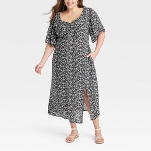 A New Day floral crepe flutter short sleeve midi dress